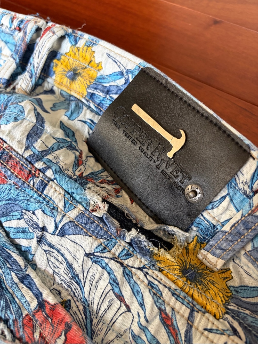 Floral Distressed Blue Men's Jeans - Picture 4 of 4